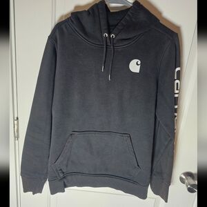 Carhartt Black Pullover Hoodie with White Logo Large